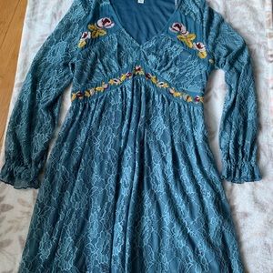 Teal floral lace dress